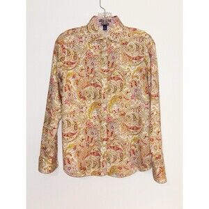 Women’s Chaps No-Iron Paisley Button Down Shirt Size Small